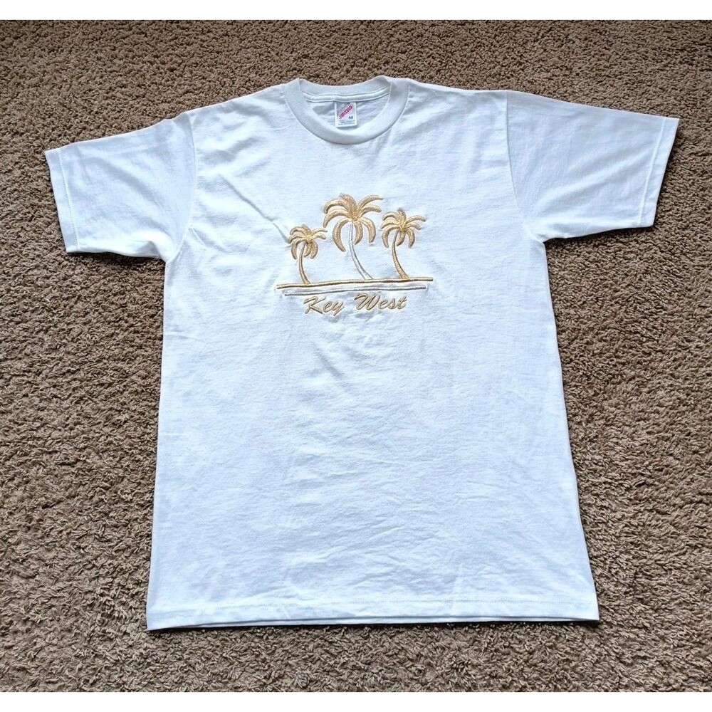 Vintage Key West T-Shirt Men's Size Medium Embroidered White Shirt